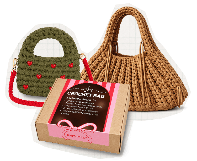 Crochet-Bag-Box mit grüner Mini Bag und brauner Sunday Bag